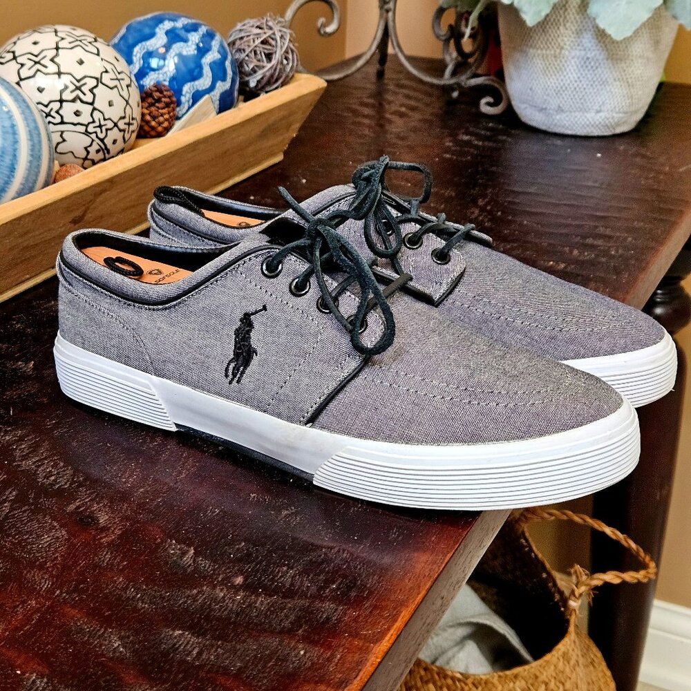 Polo by Ralph Lauren Men's Faxon Chambray Sneakers, Gray, Sz 8.5